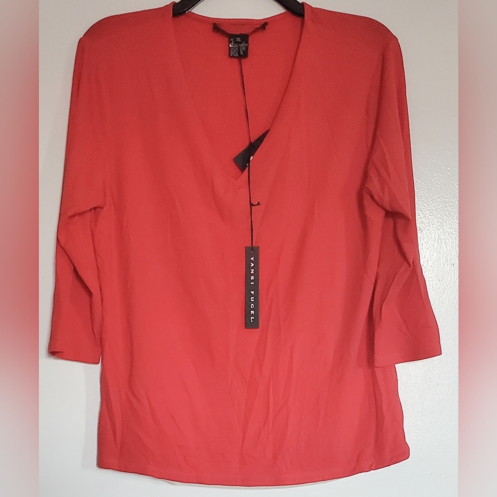 Yansi Fugel Wonen's Soft Geranium V-Neck Blouse